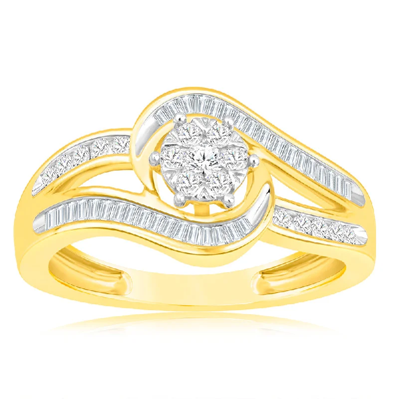 Designer engagement ring for women-Luminesce Lab Grown 9ct Yellow Gold 0.30 Carat Diamond Wrap Around Ring in 51 Diamonds