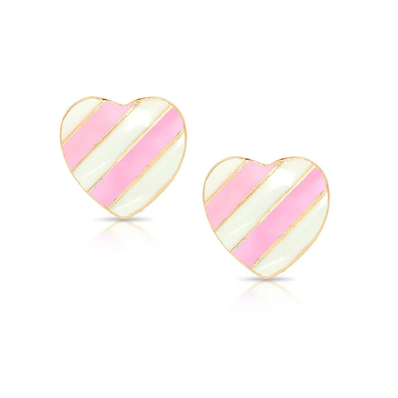 Fashionable earrings for women-Striped Heart Stud Earrings