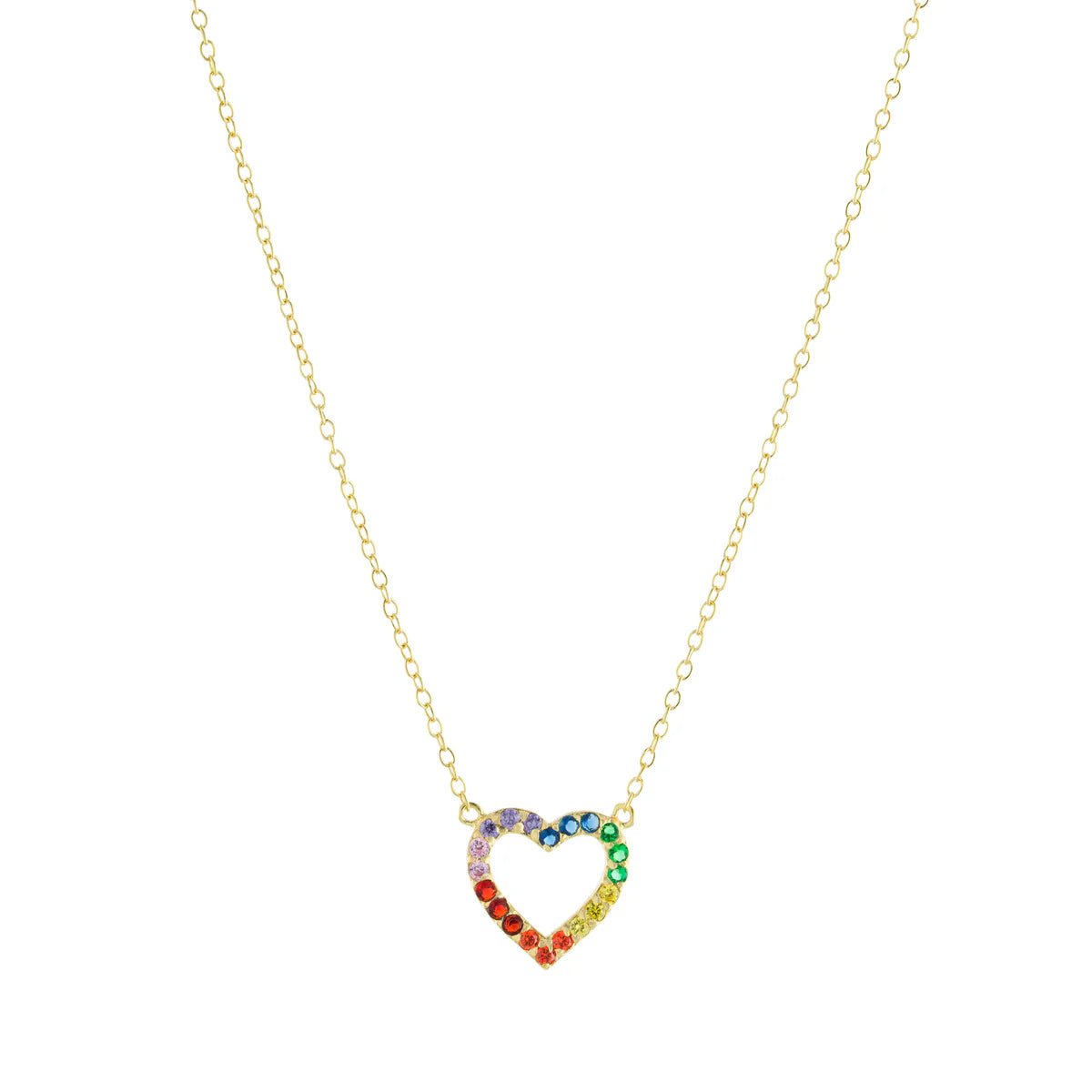 Boho necklace for women-YGP Sterling 18" Multi-Color CZ Heart Necklace