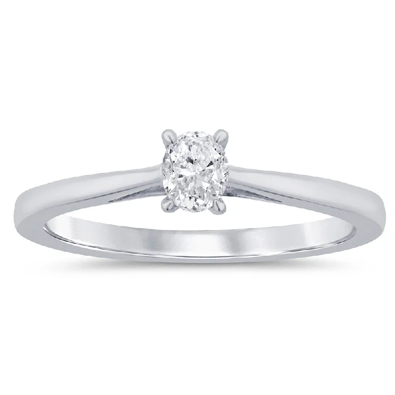 Customizable engagement ring for women-9ct White Gold 1/5 Carat Oval Diamond Solitaire Ring