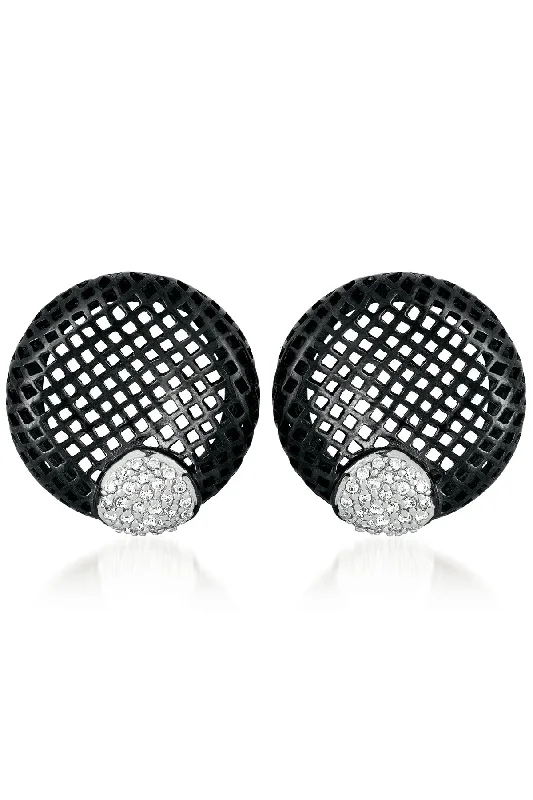 Bridal stud earrings for women-Elise Black Plated Lace Round Earrings