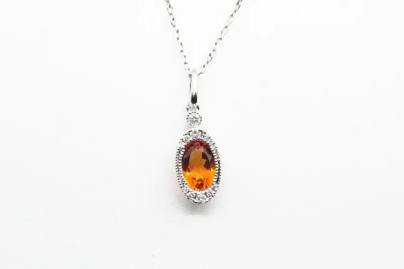 Zodiac necklace for women-White Gold Citrine Bezel Necklace