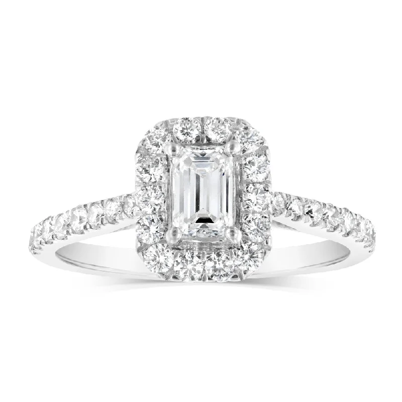 Classic diamond engagement ring for women-Luminesce Lab Grown 9ct White Gold 1 Carat Diamond Halo Solitaire Ring Emerald Centre Diamond