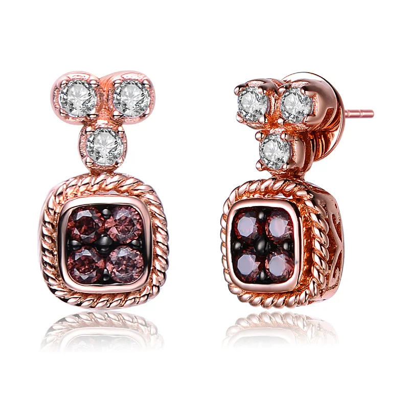 Crystal earrings for women-CZ Sterling Silver Rose Plated Coffee Hoop Earrings