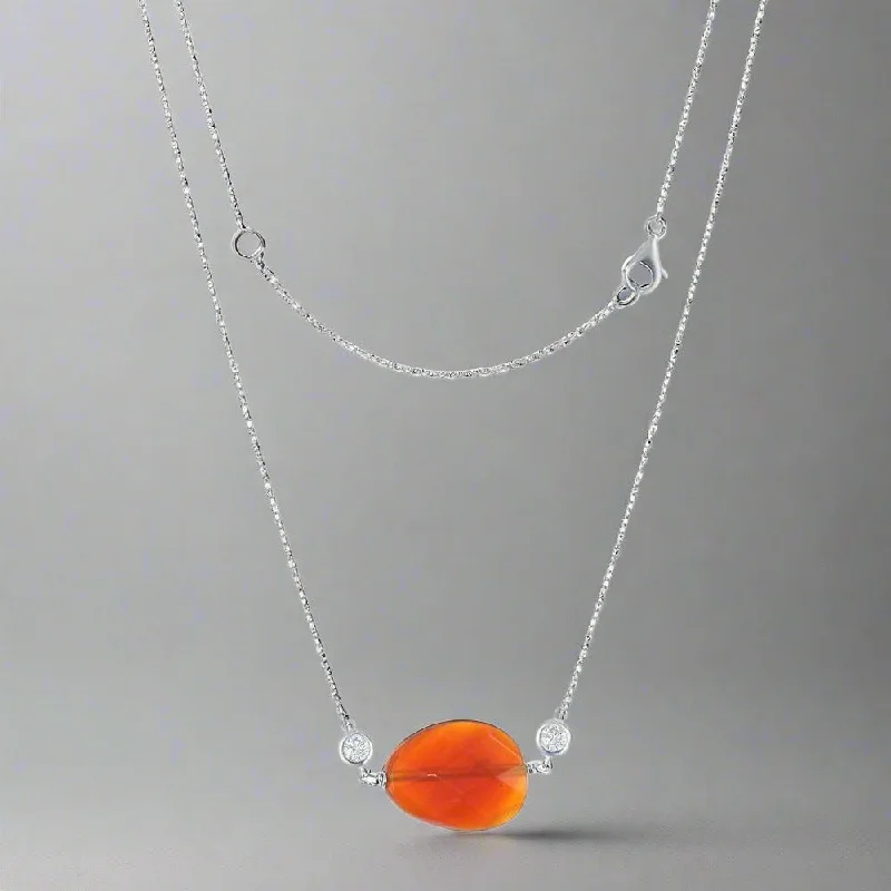 Gold necklace for women-Sterling Silver Red Carnelian with Small CZs Necklace