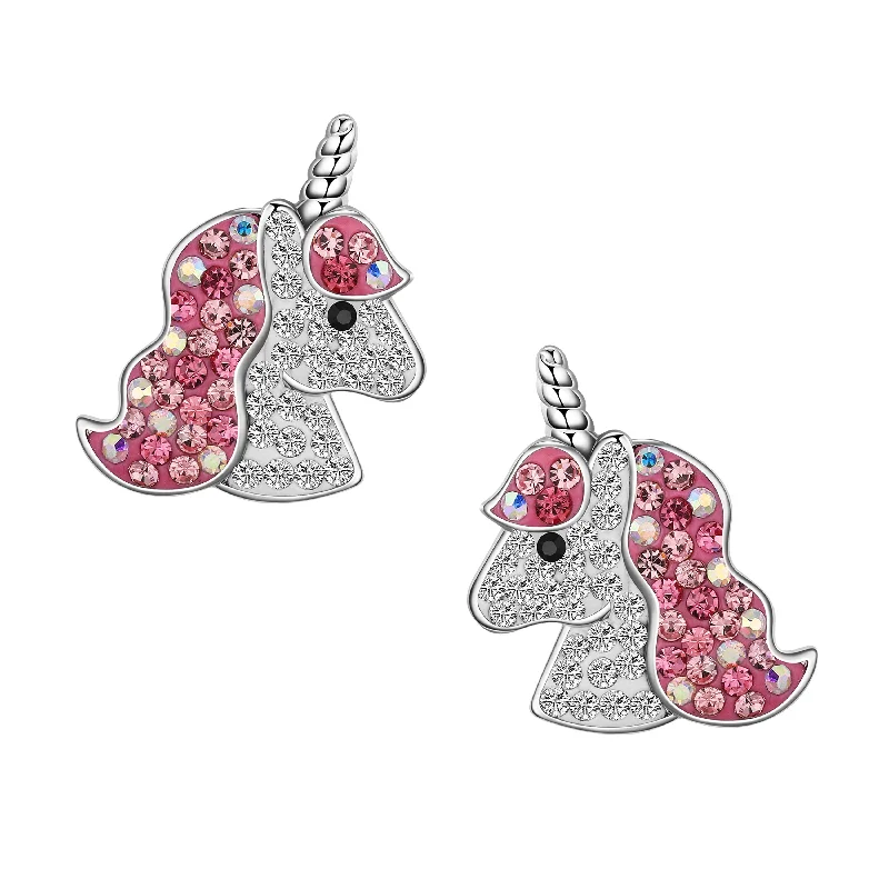 Large hoop earrings for women-Crystal Unicorn Stud Earrings