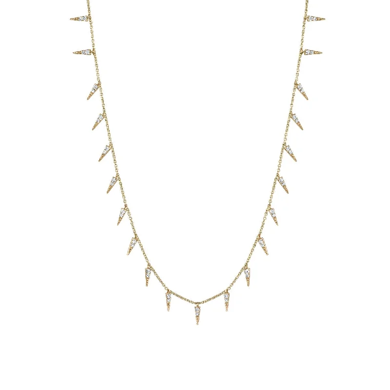 Personalized silver necklace for women-Gold & Diamond Large Fringe Necklace