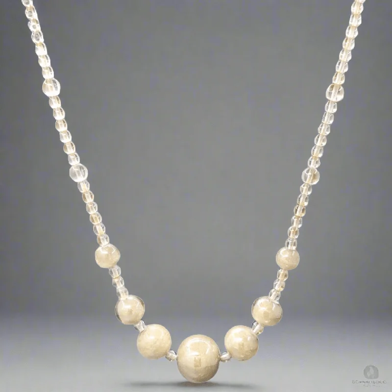 Affordable necklace for women-STST Beige & Clear Murano Glass Graduated Beaded Necklace