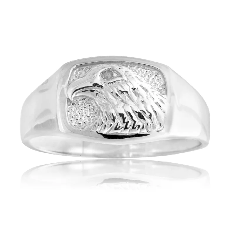 Vintage style engagement ring for women-Sterling Silver Diamond Eagle Ring