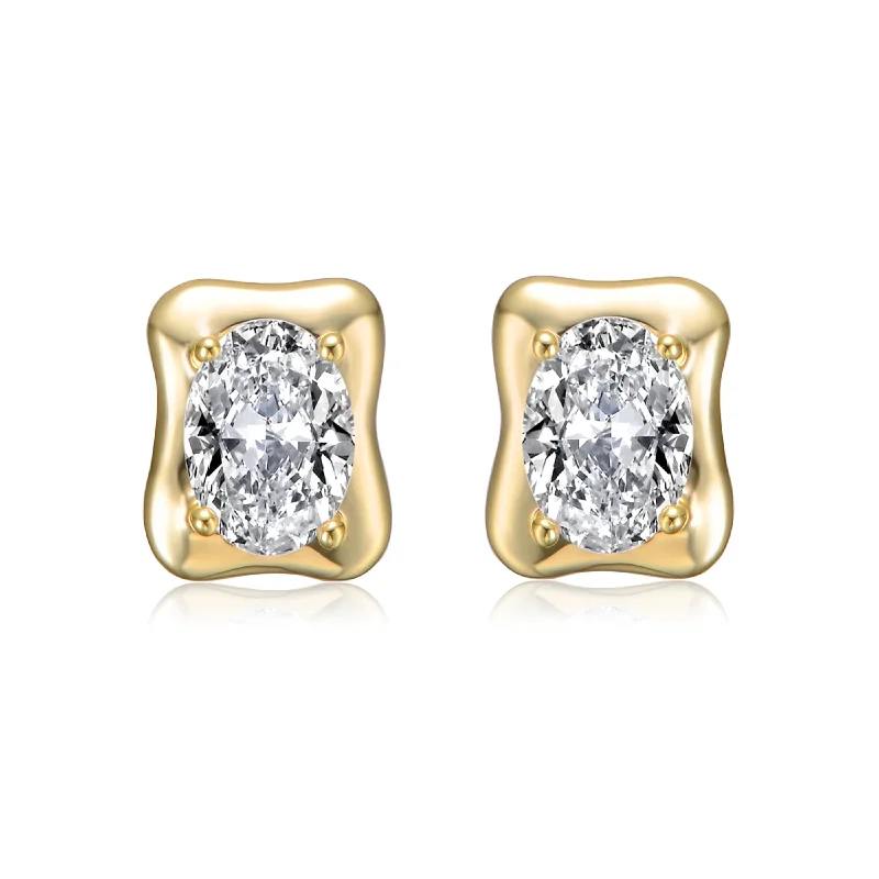 Luxury earrings for women-Sterling Silver 14K Gold Plated with Clear Cubic Zirconia Wavey Square Stud Earrings