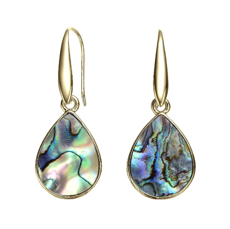 Fancy earrings for women-Sterling Silver with 14K Gold Plated and Abalone Teardrop Drop Earrings