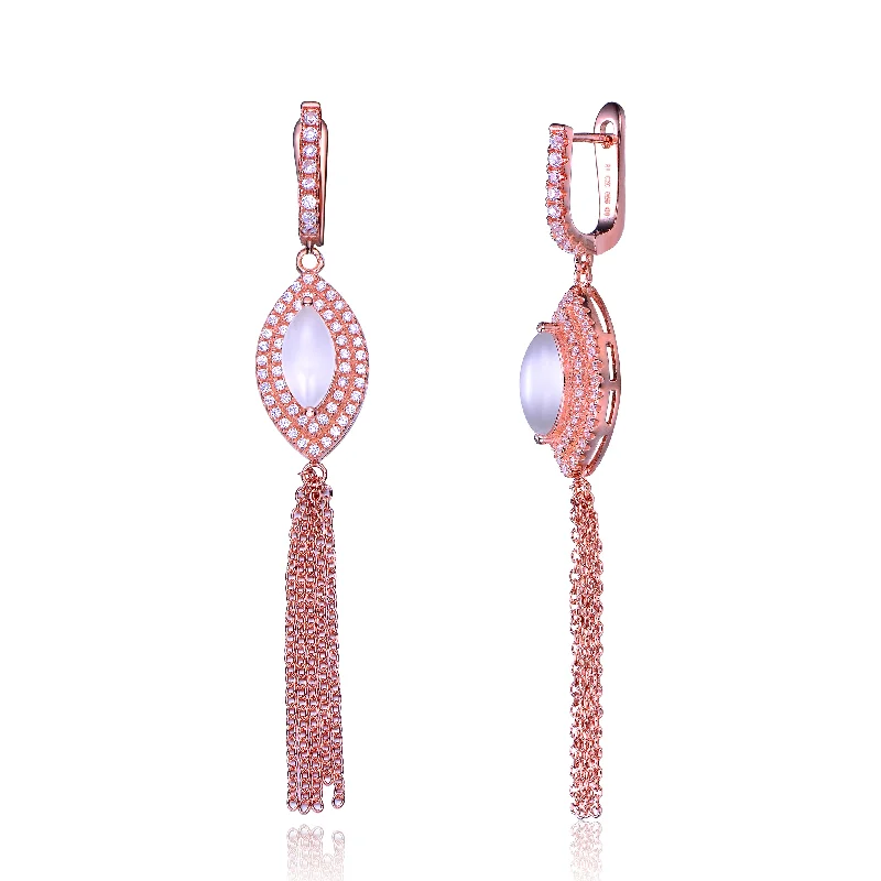 Simple gold earrings for women-Rose Gold Overlay and Cubic Zirconia Tassel Earrings