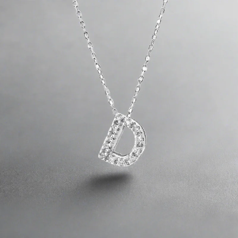 Cross necklace for women-14K W Gold small 0.02ctw H/I1-SI2 diamond initial 'D' pendant