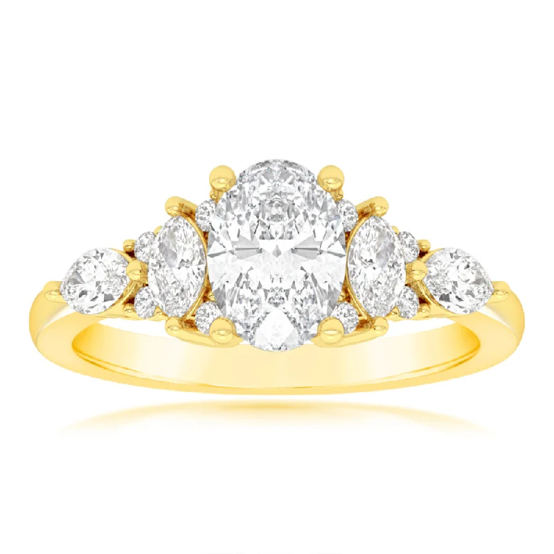 Engagement ring with diamonds for women-Luminesce Lab Grown 9ct Yellow Gold 1.5 Carat Diamond with 1 Carat Oval Centre Solitaire Fancy Ring