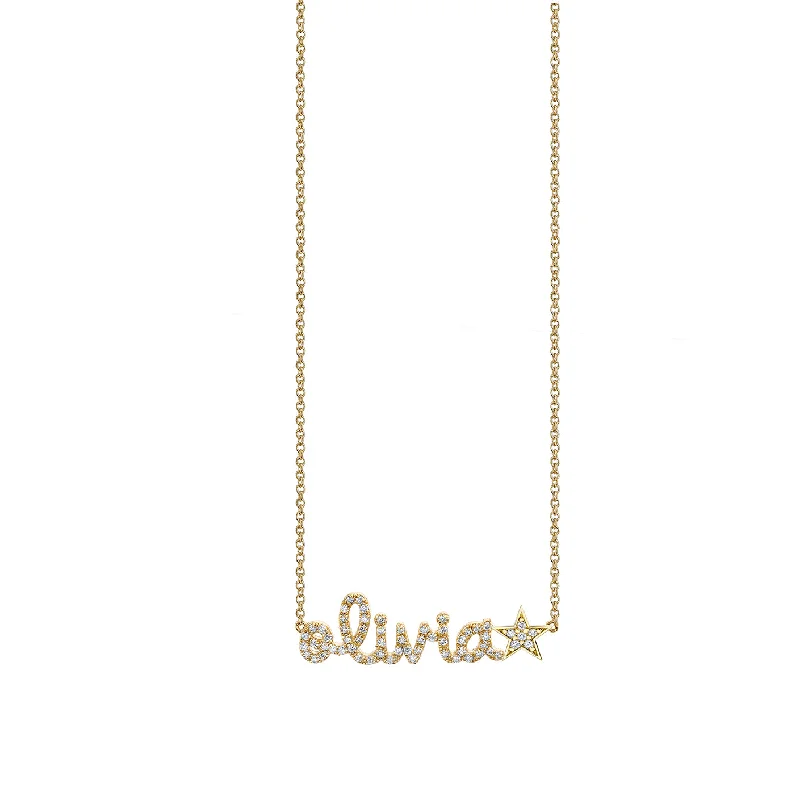 Diamond necklace for women-Gold & Diamond Small Custom Script Star Icon Necklace