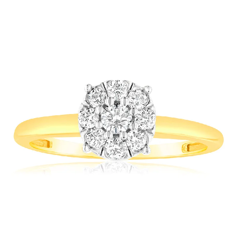 Rose gold diamond engagement ring for women-Luminesce Lab Grown 9ct Yellow Gold 0.30 Carat Diamond Flower Shaped Ring