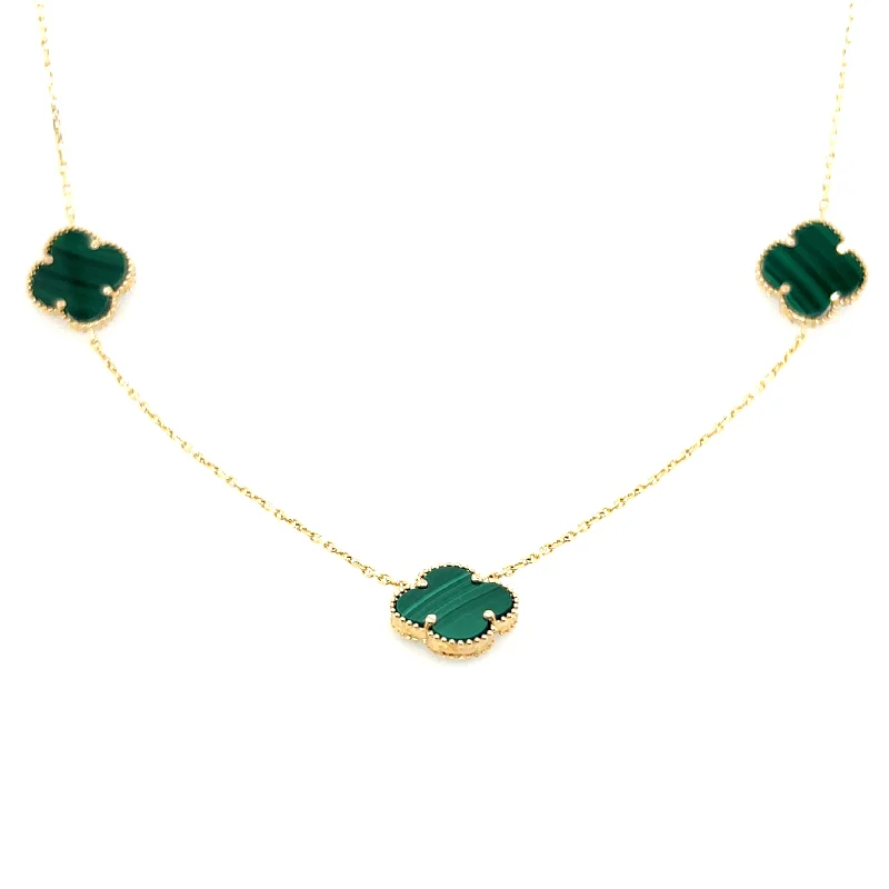 Fine necklace for women-14K Yellow Gold Malachite Motif Necklace