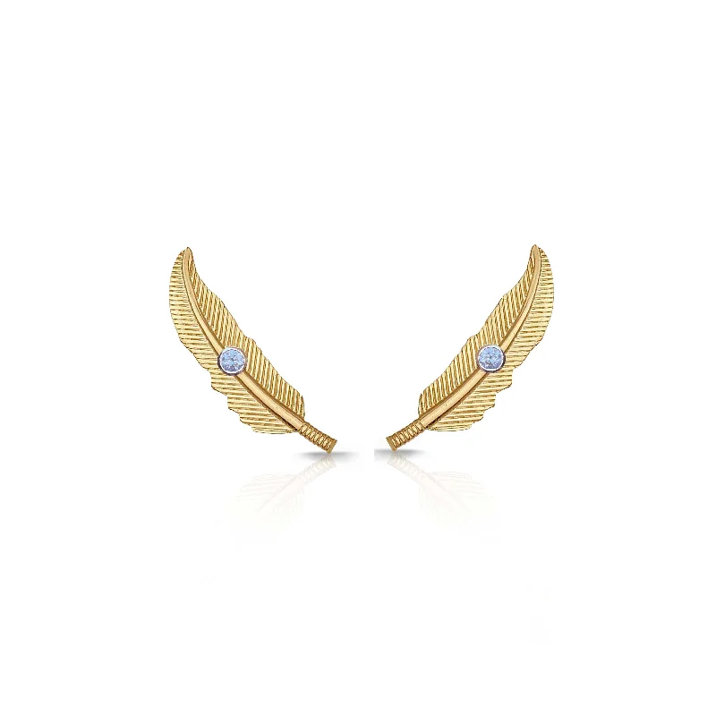 Birthstone hoop earrings for women-14K Gold Feather Ear Crawler