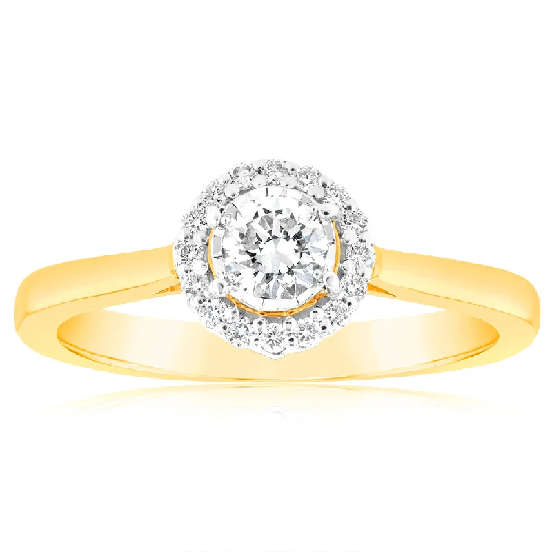 Platinum wedding engagement ring for women-Luminesce Lab Grown 18ct Yellow Gold 0.30 Carat Diamond Solitaire Ring with Centre Diamond 0.25 Carat