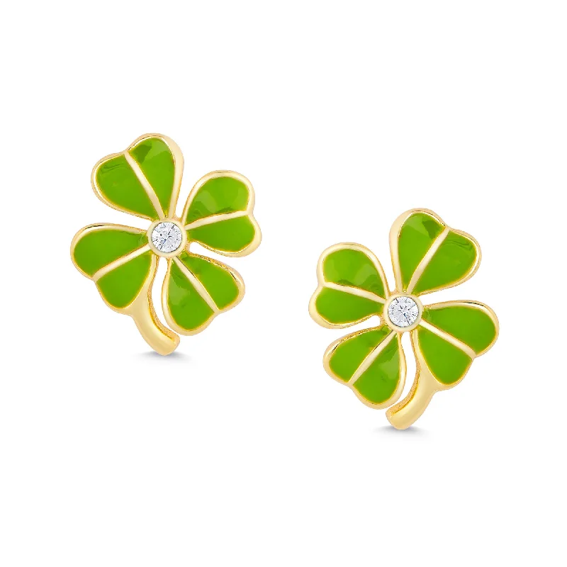 Diamond earrings for women-Four Leaf Clover Stud Earrings