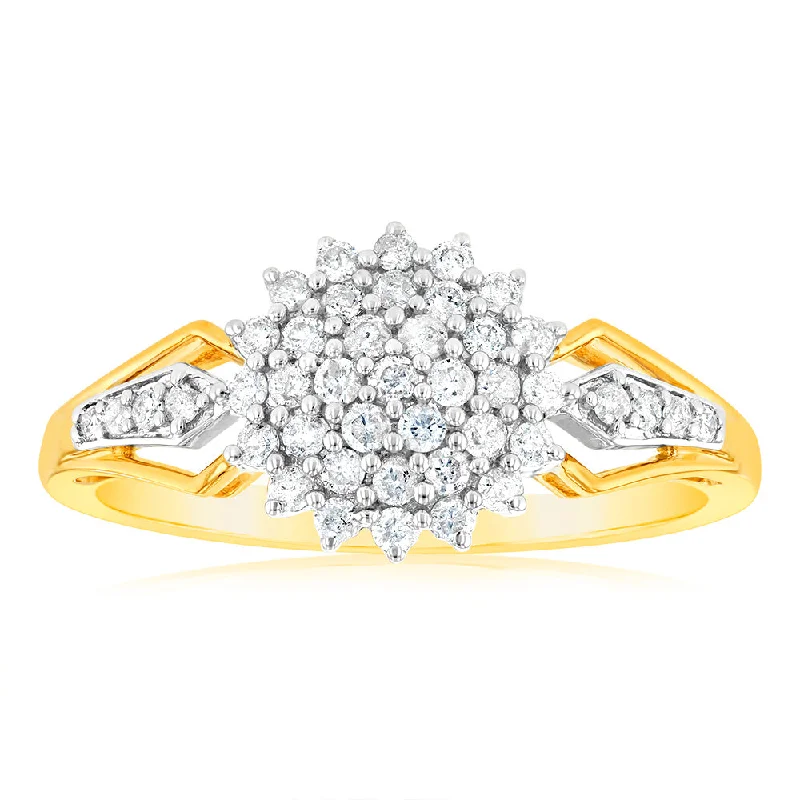 Matching engagement rings for women-1/2 Carat Diamond Cluster Ring in 9ct Yellow Gold