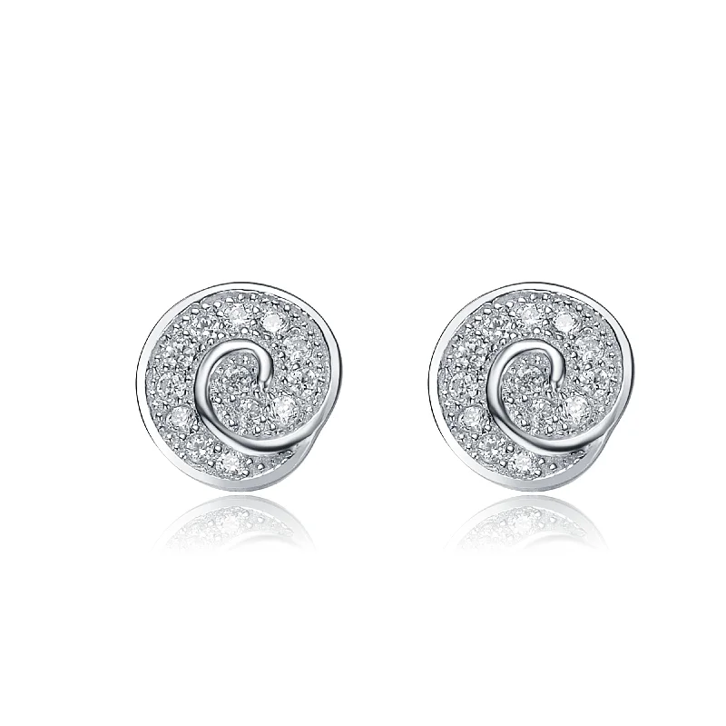 Gold stud earrings for women-Sterling Silver Swirl Cubic Zirconia Stud Last Pair Earrings