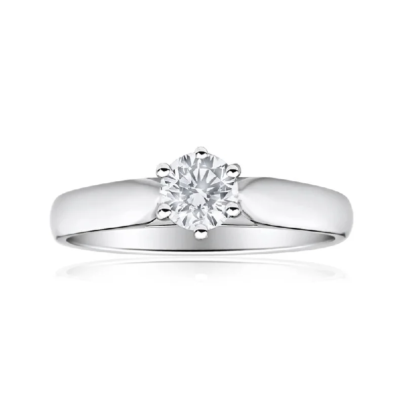 Wedding band engagement ring for women-9ct White Gold Solitaire Ring With 0.5 Carat Diamond