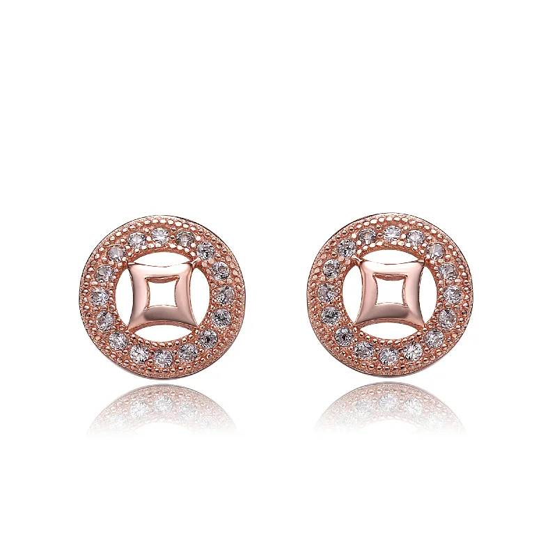 Heart earrings for women-Caroline Rose Plated Outlined Circle Design Earrings