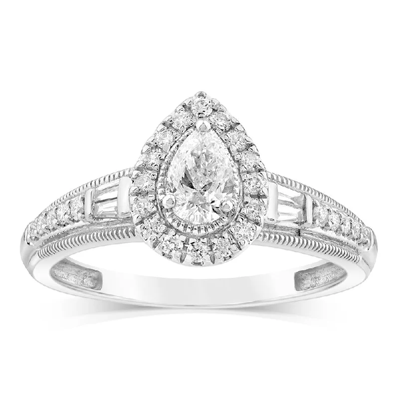 Art deco diamond engagement ring for women-9ct White Gold Mix Shaped Cut Ring in 1/2 Carat Natural Diamonds