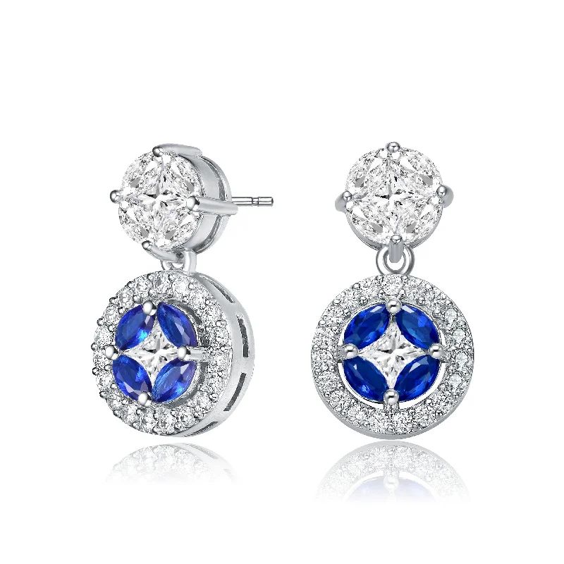 Gemstone hoop earrings for women-La Scène Round CZ Blue Drop Earrings