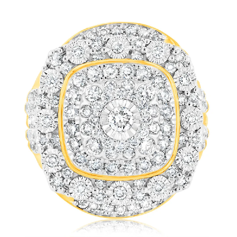 Wedding and engagement ring set for women-Luminesce Lab Grown 2 Carat Diamond Cluster Ring in 9ct Yellow Gold