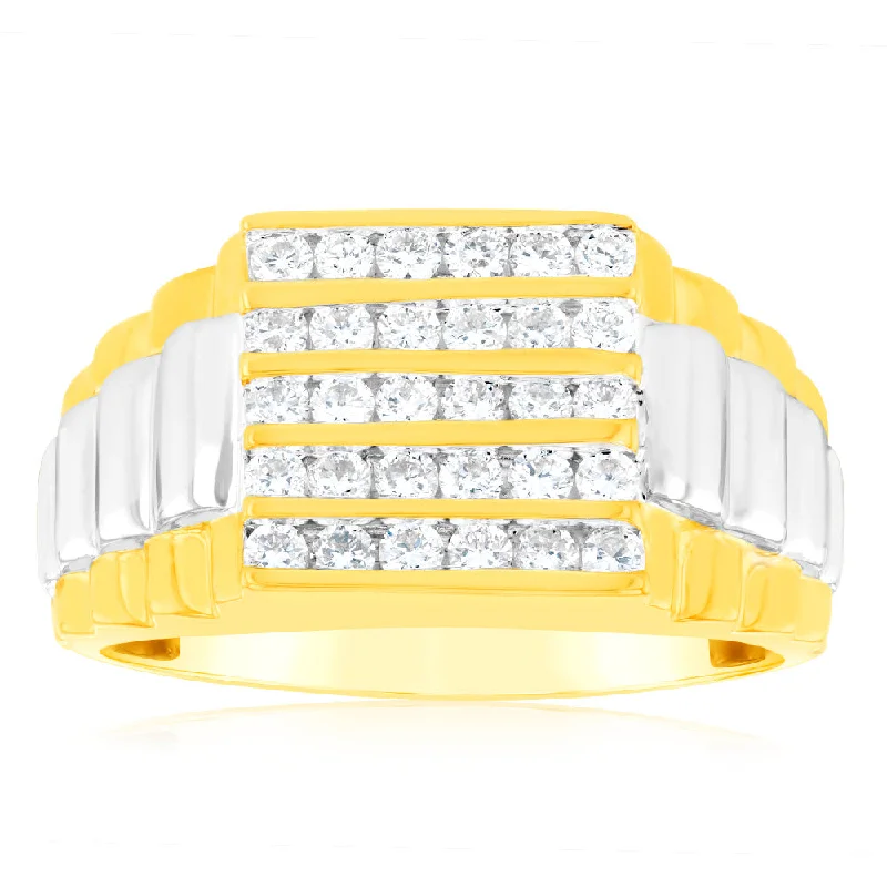 Modern engagement ring for women-Luminesce Lab Grown 1 Carat Diamond Gents Ring in 9ct Yellow Gold