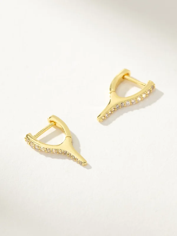 Matching gold earrings for women-Wishbone Pavé Huggie Earrings