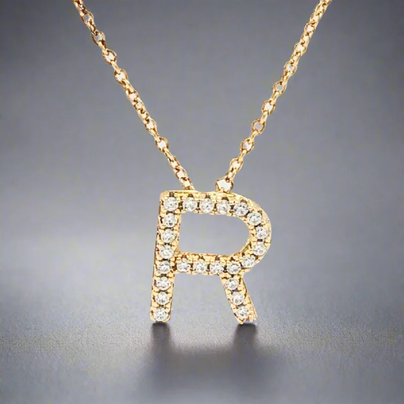 Long diamond necklace for women-YGP Sterling CZ R Initial Necklace