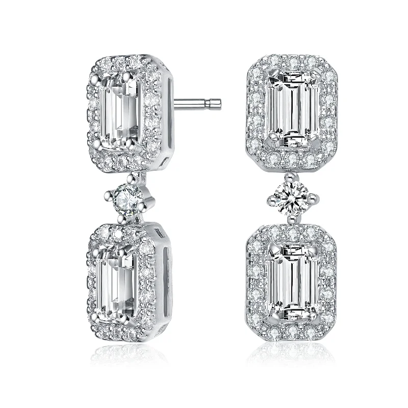 Luxury diamond hoop earrings for women-Déco Duble Square Drop Earrings