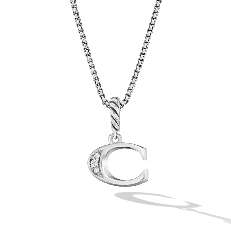 Layered necklace for women-Pavé Initial Pendant Necklace in Sterling Silver with Diamond C