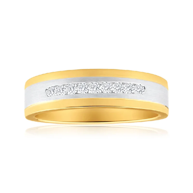 Heart-shaped engagement ring for women-9ct Yellow Gold & White Gold Mens Ring With 0.2 Carats Of Diamonds