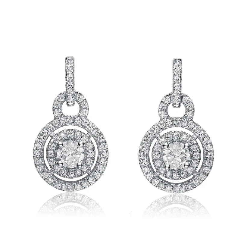 Heart-shaped earrings for women-Sterling Silver Cubic Zirconia Round Drop Earrings