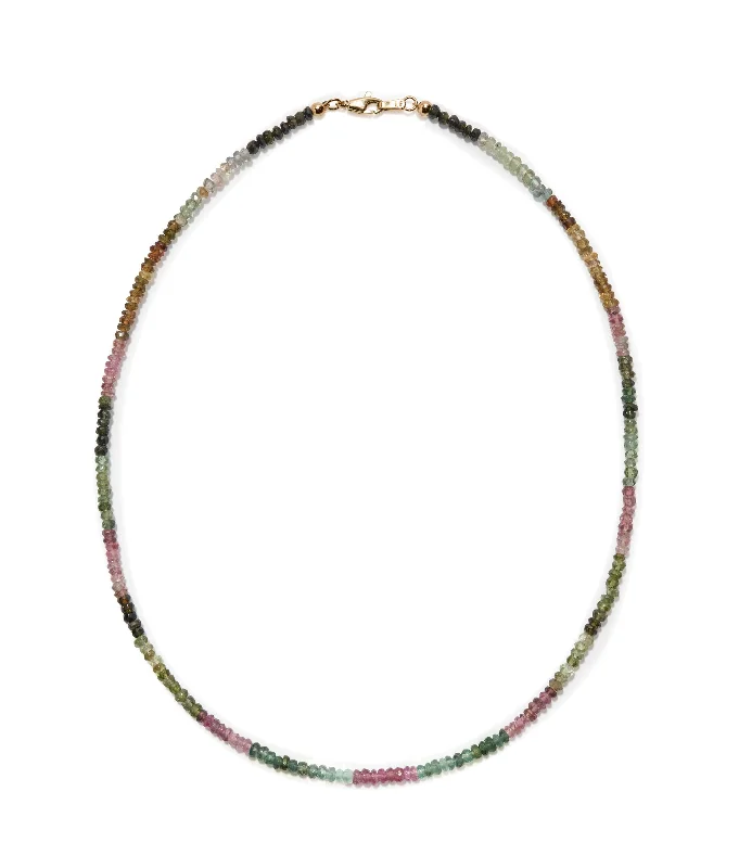 Vintage necklace for women-Tiny Beaded 14k Gold Necklace in Rainbow Tourmaline