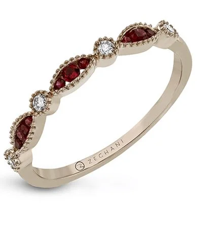 Elegant engagement ring for women-14k Rose Gold Vintage Inspired Ruby & Diamond Band by Zeghani