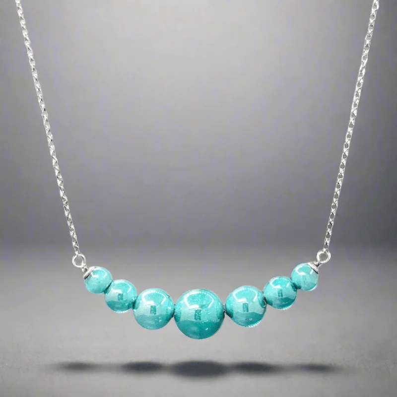 Statement piece necklace for women-STST Teal Murano Glass 7 graduated Bead Necklace