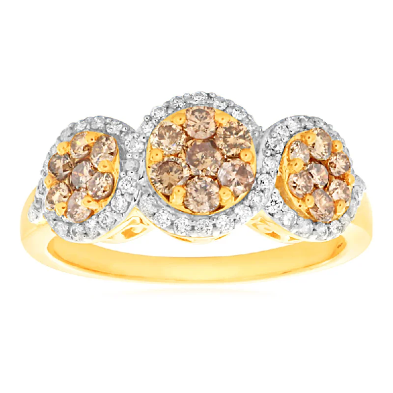 Diamond eternity engagement ring for women-Australian Diamond 9ct Yellow Gold 1 Carat Diamond Trilogy Ring