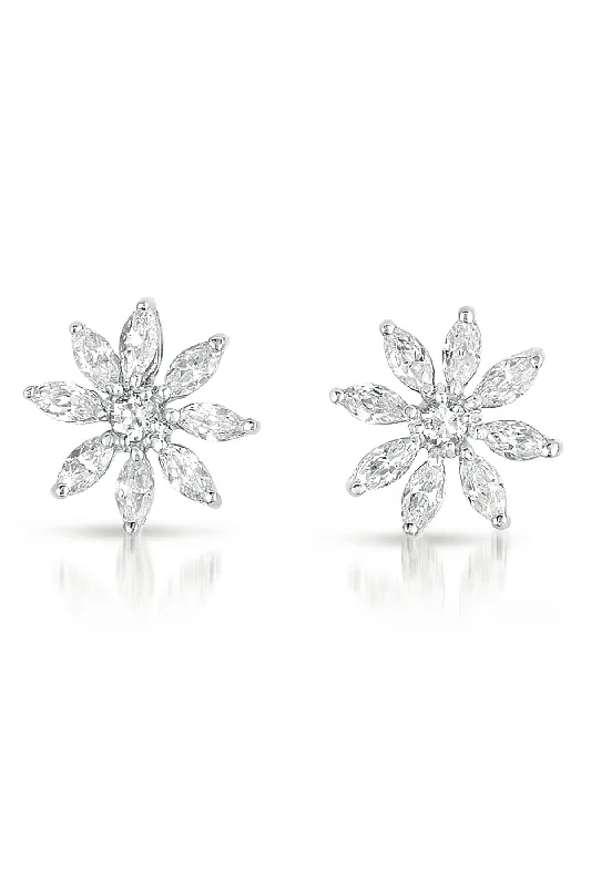 Statement gemstone earrings for women-C.Z Sterling Silver Rhodium Plated Flower Earrings