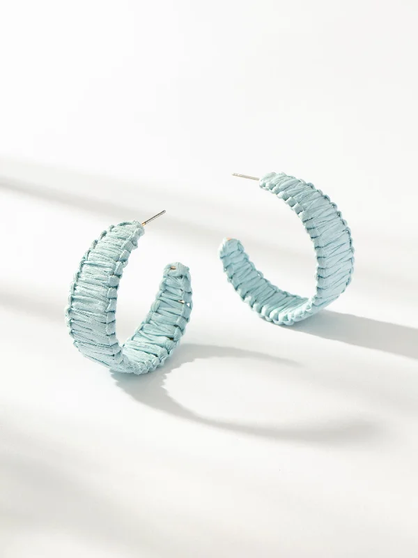 Crystal drop earrings for women-Raffia Woven Hoop Earrings