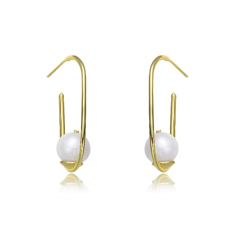 Custom hoop earrings for women-Brigitte Classic Pearl Hoop Earrings