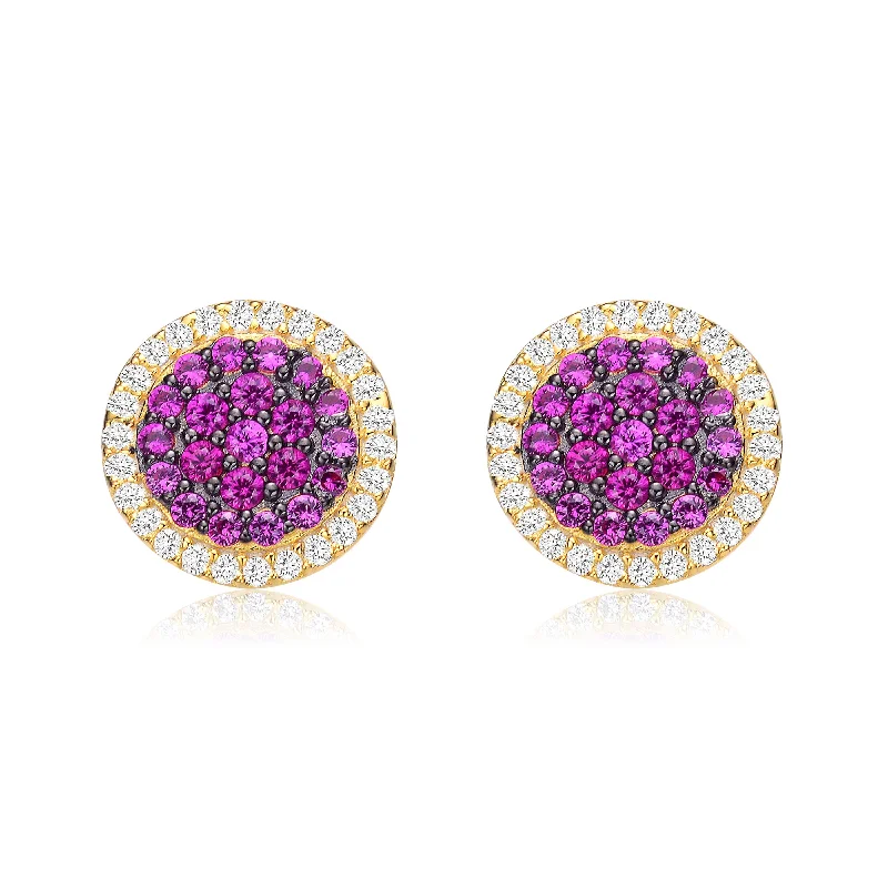 Silver earrings for women-Radiant Ruby Cluster Stud Earrings with Gold Plating