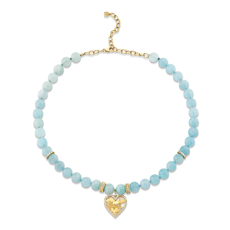 Modern necklace for women-Gold & Diamond France Aquamarine Necklace