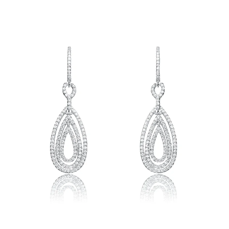 Engagement earrings for women-Cubic Zirconia Sterling Silver Rhodium Plated Outlined Pear Drop Earrings