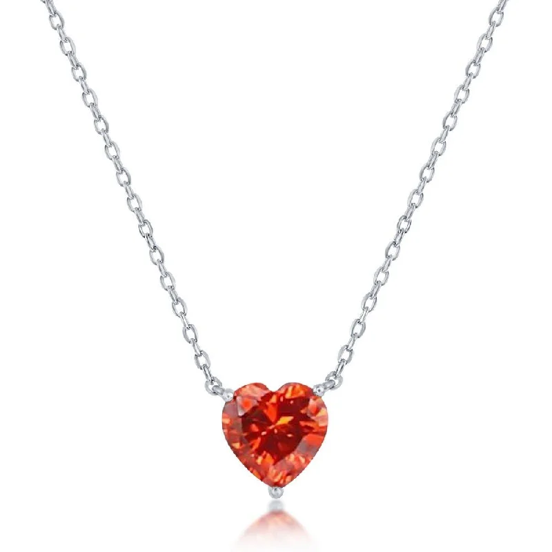 Name necklace for women-SS 8MM Orange CZ Heart Necklace