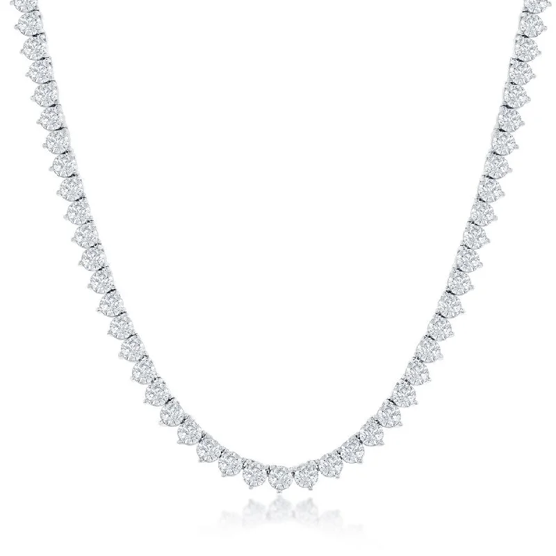 Simple necklace for women-SS 17" 3-Prong Round 5MM CZ Tennis Necklace